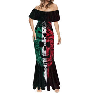 Modèle personnalisé femmes Slim Fit Maxi jupe en queue de poisson Sexy <span class=keywords><strong>aztèque</strong></span> mexicain <span class=keywords><strong>tatouage</strong></span> longue robe avec décolleté sans bretelles robe de Cocktail - Product Image 1