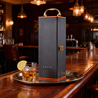 Coffret Cadeau Vin Personnalisé Vintage 1 Bouteille en Cuir PU Noir PVC Premium avec Poignée Classique en MDF pour Voyage et Stockage en Gros