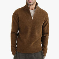 Pull à demi-fermeture éclair pour hommes au design décontracté Pull chaud à col montant pour l'hiver Pull à manches longues en tricot décontracté pour les affaires