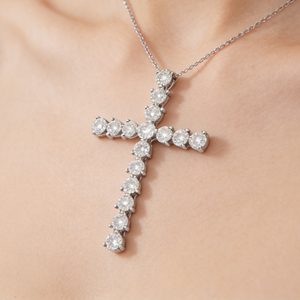 CUSTOM SILVER 10K/14K/18K GOLD PLATED LAB GROWN CVD DIAMOND CLASSIC ENGAGEMENT GIFT SWEATER <b>CHAIN</b> NECKLACE <b>CROSS</b> PENDANT - Product Image 3