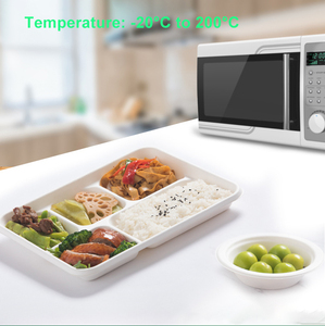 Offre Spéciale – <span class=keywords><strong>Assiette</strong></span> Alimentaire Compostable Jetable en Bagasse, Plateau Compartimenté Blanc Comestible à 5 Grilles pour Vaisselle et Camping - Product Image 3
