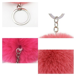 Logo personalizzato personalizzato all'ingrosso rosa peloso in peluche in pelliccia sintetica di coniglio Pom Pom Puff Puff Puffball Puffball pompon palline portachiavi - Product Image 3