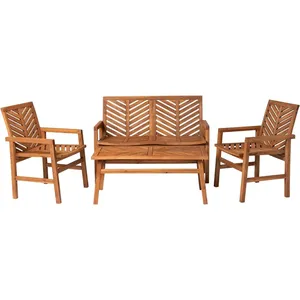 Bàn Cà Phê Sân Sau Đối Thoại Vườn Hồ Bơi Ban Công 4-Mảnh Ghế Ngoài Trời Đồ Nội Thất Bằng Gỗ Thiết Lập - Product Image 6