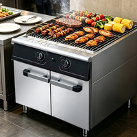 Barbecue au gaz JUSTA avec pierres de lave et base armoire, en acier inoxydable de qualité 304, pour restaurant, hôtel, cuisine