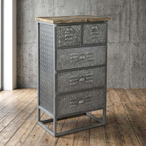 Vintage 5-<b>Drawer</b> Tall Storage Solid Old Mango Wood Cabinet Extendable Adjustable Industrial Design Living Room Apartment Home - Product Image 2