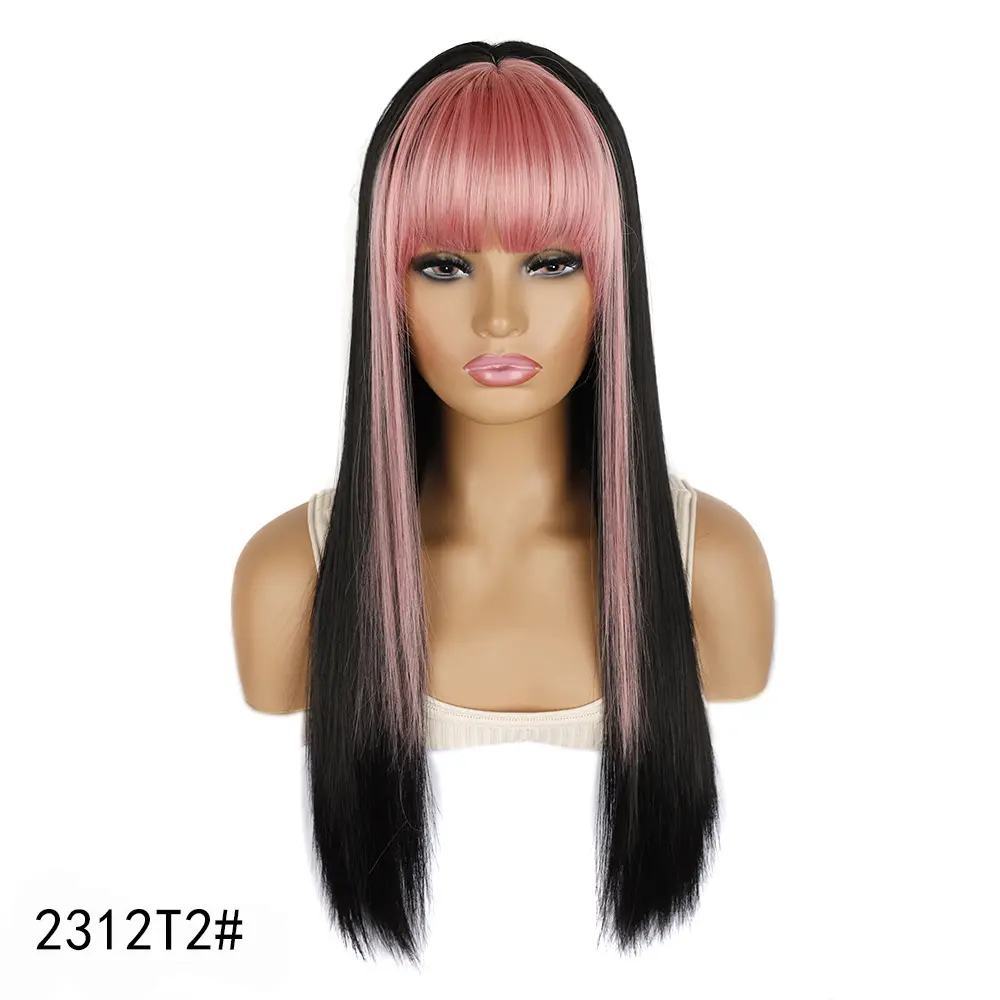 SHI SHENG Wholesale Long Straight Lolita Cosplay Halloween Wig Two Tone Ombre Color Synthetic Hair Wigs for Women