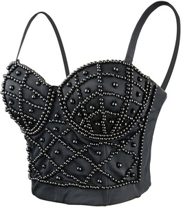 Perle licou gilet couleur unie court bustier tubulaire femme Shapewear dame haut court maigre ajusté Corset soutien-gorge Sexy Camisole avec <span class=keywords><strong>perles</strong></span> - Product Image 1