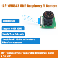 Venta al por mayor de fábrica 5MP Raspberry Pi 3/2 Modelo B Módulo de cámara OV5647 Módulo de cámara ojo de pez de 175 grados