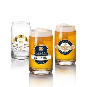 Vajilla Artesanal de Vidrio para Cervecería en Existencia, MOQ Bajo, Vaso de Cerveza con Forma de Lata de 12OZ 17OZ 20OZ, Impresión de Logotipo Personalizado, Vaso Transparente para Cerveza <span class=keywords><strong>IPA</strong></span> y Stout - Product Image 4