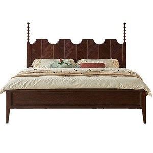 Cama Amy de Roble Rojo Americano, Estilo Retro, Cabecera Tallada en Madera Sólida, Cama Doble de Lujo para Bodas - Product Image 5