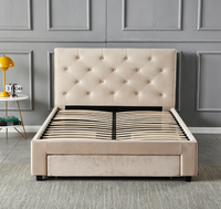 Cadre de lit moderne en velours beige rembourré, confortable et moelleux, avec tête de lit capitonnée, lit plateforme Queen/King Size, cadre en métal, sans sommier