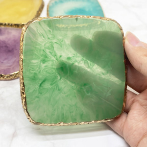 <strong>Personalised</strong> Pink Gold Rim Agate Coaster Round Geode Gem Stone Coasters Clear Rose Quartz Crystals Agate Coaster <strong>Mats</strong> &amp; Pads - Product Image 3
