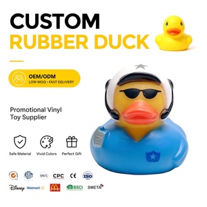 Canards en caoutchouc PVC jaunes personnalisés avec logo promotionnel, petits, assortis, en vrac, jouets de bain flottants, couineurs, vaches, policiers, unisexes - Product Image 1