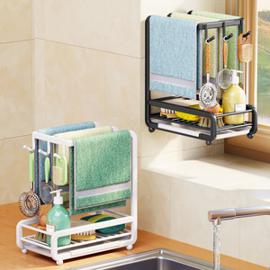 Organizzatore da parete <span class=keywords><strong>per</strong></span> lavello da cucina in acciaio al carbonio con logo personalizzato OEM, porta strofinacci e spugne con vassoio raccogligocce - Vendita all'ingrosso - Product Image 4