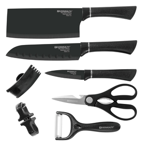Meilleures ventes - Ensemble <span class=keywords><strong>de</strong></span> couteaux <span class=keywords><strong>de</strong></span> <span class=keywords><strong>cuisine</strong></span> professionnels en acier inoxydable avec revêtement antiadhésif, 7 pièces, avec manche en PP - Product Image 2