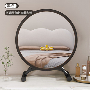 İskandinav tarzı büyük makyaj aynası masaüstü LED ışık öğrenci yurt yatak odası dolgu ışığı ile soyunma masa yuvarlak ayna - Product Image 4