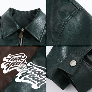 LAYENNE personalizado de alta calidad Turn Down Collar PU cuero ropa de trabajo brillante prendas de vestir suelta solapa impresa chaqueta de trabajo al por mayor - Product Image 4