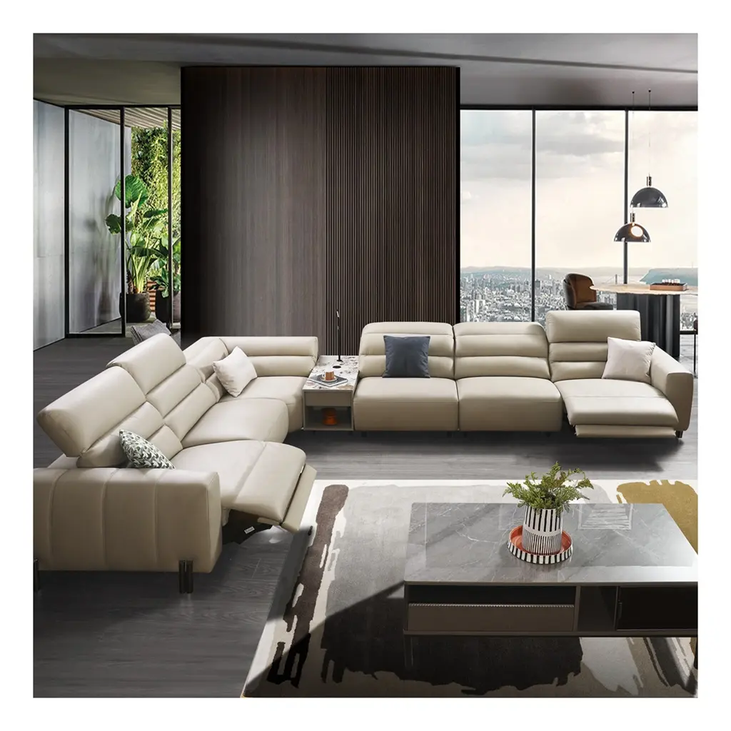 Foshan furniture leather sectional sofa recliner living room sofa reclinable L shape modern luxury electric reclining sofa set