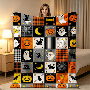Couverture en flanelle à motifs d'Halloween, couverture de sieste, décoration d'Halloween effrayante, confortable, chaude, super douce pour les voyages et le camping YH-MT- - Product Image 3