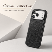 Étui de téléphone en cuir de vachette pleine fleur avec gaufrage Tanghua vintage, cadre d'appareil photo couleur or, chargement magnétique sans fil N52