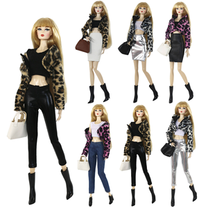 スーパーモデルおもちゃ人形 ヒョウ柄パンツ DIYコートとスーツ付き 6分間着せ替え 30cmドレス ソックス シューズ 女の子向け - Product Image 1
