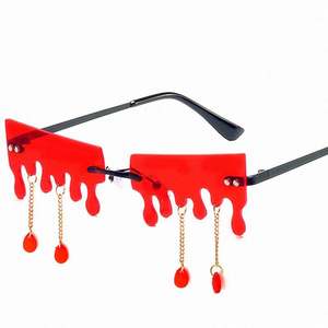 Nouvelles Lunettes de Soleil Rectangulaires Sans Monture pour Femme, avec Verres Transparents Effet Goutte d'Eau et Pendentif Larme, Modèle Océan - Product Image 1