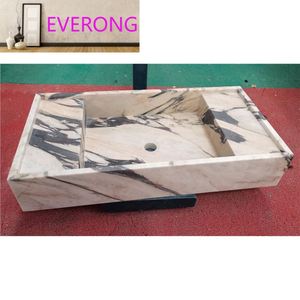 Évier de salle de bain en pierre naturelle personnalisé <span class=keywords><strong>EV</strong></span> STONE, lavabo en marbre Calacatta Viola massif pour meuble-lavabo de salle de bain - Product Image 4