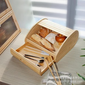กล่องขนมปังไม้ไผ่ ฝาเลื่อนไม้เนื้อแข็ง สำหรับเก็บขนมปังและขนมอบ - Product Image 2