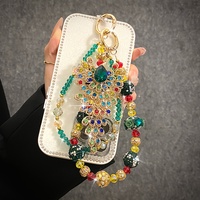 Breloque de téléphone vintage colorée à motifs floraux, ornée de strass et de perles, lanière de poignet pour sac, bijou artisanal pour femme, cadeau