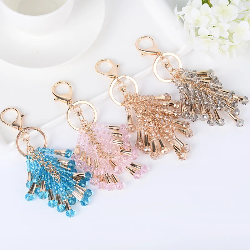 Factory direct crystal beaded tassel car keychain creative ladies bag fashion gift pendant charm mobile phone shell accessories