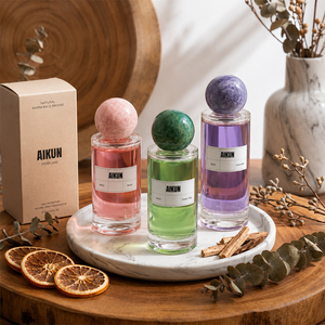 Aikun Gift Company 2x50ml Gift <b>Box</b> Round Glass Bottle Marble Pattern Ball Cap Sticker Label Custom Fragrance Perfume Set - Product Image 2