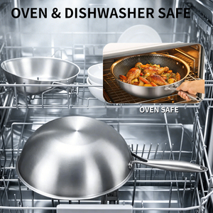 <span class=keywords><strong>Wok</strong></span> Antiadherente de Acero Inoxidable de Triple Capa para Inducción con Tapa de Vidrio, Perfecto para Saltear, Estofar y Cocinar al Vapor, Apto para Lavavajillas/Horno - Product Image 5
