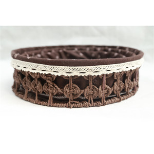 Ensemble de 3 paniers de rangement ronds tissés à la main en tissu de coton avec bordure en dentelle, motif à pois marron, pour l'organisation de la maison - Product Image 3