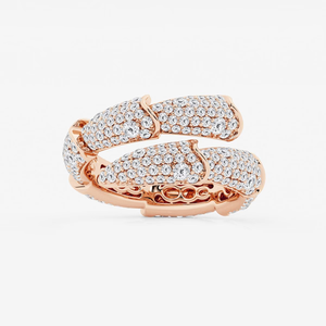 Bague élégante en or blanc ou rose 14K ou 18K avec diamants de laboratoire ronds de 1,50 carat au total, sertie pavé et à double rangée, style bypass - Product Image 1