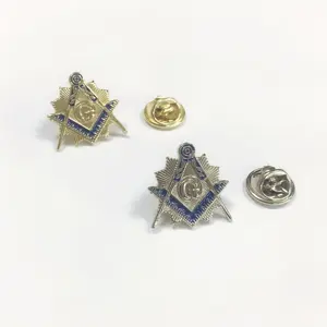 Alfiler de solapa personalizado masónico de nuevo diseño al por mayor, insignia con su logotipo, alfileres de solapa chapados en oro brillante para traje de hombre