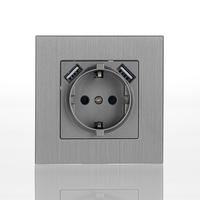Mezeen Prise murale USB 3 en 1 avec cadre en aluminium gris noir et or Combinaison de prise de courant 2P + E et de 2 ports USB de type a