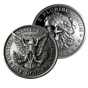 Pièce de collection commémorative en argent Morgan 1897, motif tête de mort gothique sombre, artisanat métallique, souvenir de collection - Product Image 1