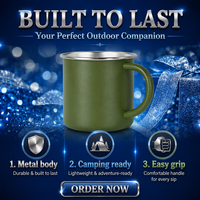 Tazas de Café de Acero Inoxidable para Acampar al Aire Libre, de 400 ml, de Pared Simple, con Recubrimiento en Polvo, con Logotipo Personalizado Impreso, con Asa, Venta al Por Mayor