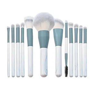 High Quality 12pcs Vegan Makeup Brushes Wood Marble Design Private Label Wholesale Professional Foundation Cosmetic Brush Set