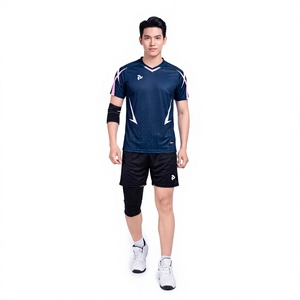 JUST PLAY VB02 Ensemble de maillot de volley-ball pour homme, bleu marine et rose, imprimé géométrique, évacuation de l'humidité, séchage rapide, manches courtes, coupe athlétique - Product Image 1