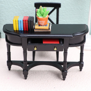 Muebles en miniatura para <span class=keywords><strong>casa</strong></span> <span class=keywords><strong>de</strong></span> <span class=keywords><strong>muñecas</strong></span> 1:12, mesa media <span class=keywords><strong>de</strong></span> color rojo madera, estilo clásico europeo - Product Image 4