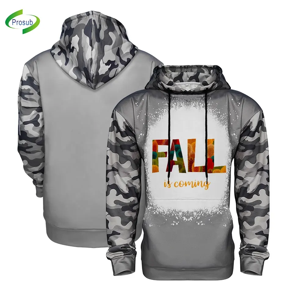 Prosub Custom Sublimation Hoodies Bleach Print Pullover Camouflage Men Polyester Hoodie Sublimation Sweatshirts