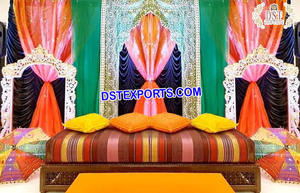 Indian Wedding Sangeet Stage <b>Backdrop</b> Curtain <b>Backdrop</b> for Indian Wedding Sangeet Stage Colorful Themed <b>Backdrop</b> for Mehndi - Product Image 4