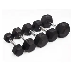 高品质健身房六角哑铃橡胶包裹固体重量套装橡胶六角哑铃套装