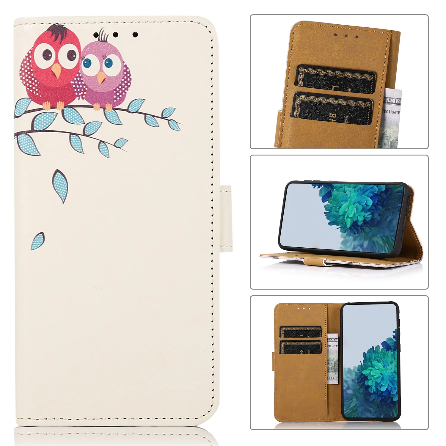Print leather case for iphone 13 13 pro Funny OWL Pattern Flip Wallet Case Cover
