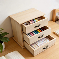 Boîte en bois poli 2 pièces avec 3 mini-tiroirs pour le rangement de bijoux, projets d'art et d'artisanat écologiques DIY
