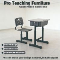 Ensemble de bureau et chaise d'école réglables avec boîte de rangement et barre transversale, table d'étude robuste en métal, usine de mobilier de classe personnalisé