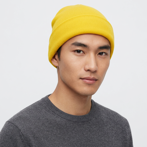 Bonnet unisexe jaune en acrylique tricoté 100% couleur unie, casquette décontractée d'hiver pour adultes, circonférence de la tête 56-58CM - Product Image 3