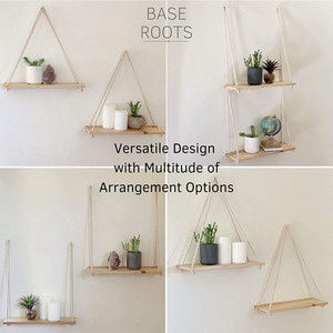 Handmade Hemp Rope Wall Shelf Wooden Board Polygon Shape Wall Mounted <b>Storage</b> <b>Rack</b> For Living Room Bedroom Entryway - Product Image 5