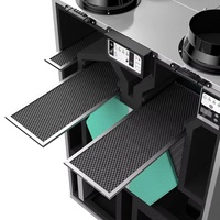 Système de ventilation à récupération d'énergie VMC pour maison passive, avec échangeur de chaleur à contre-courant (HRV) et bypass, conforme aux normes européennes.